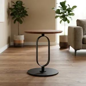 Mesa Auxiliar Redonda Moderna con Tapa de Madera y Base de Metal, Diseño Minimalista, Mueble para Sala de Estar, Decoración Duradera para el Hogar - Product Image 1