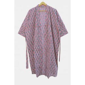Bata Kimono de algodón de talla grande, Sexy, mangas transpirables, estampado de bloque de mano, ropa de dormir de verano, vestido de dama de honor para otoño, cómodo - Product Image 2