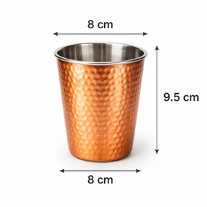 Verre à boire rétro portable en cuivre martelé à double paroi, respectueux de l'environnement |   Intérieur en acier inoxydable Grande capacité Traditionnel - Product Image 6