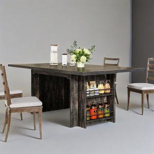 Tavolo da Pranzo Rettangolare Nero da 160 cm con Contenitore per Cucina, per 4 Persone - Product Image 2