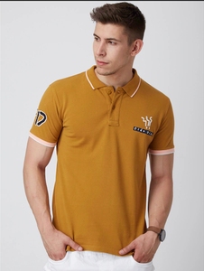 Chemise Homme Jaune Moutarde à Manches Courtes avec Logo Brodé, 100% Coton Uni, Décontractée, Été, Écologique, Sans Col - Product Image 5