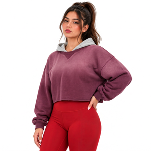 Private Label Slim <b>Cropped</b> <b>Hoodie</b> <b>Womens</b> Streetwear Brands USA Fashion Retailers Cotton Blend Supply - Product Image 2