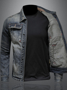 Wholesale Custom Men's Denim <b>Jacket</b> Heavy Cotton Washed Breathable Eco-Friendly Printed Casual Streetwear OEM Factory Bulk - Product Image 2