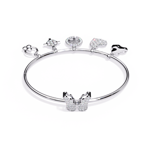 925 Silver Charm <b>Bracelet</b> Rhodium Plated With Crystal Heart Tree And Mickey Charms Unisex Everyday Wear <b>Cute</b> Style - Product Image 2