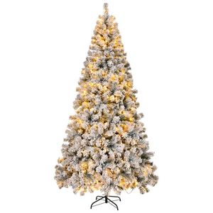 8 FT Pre-Lit Snow Flocked Christmas <b>Tree</b> Artificial Hinged Pine <b>Tree</b> with 1300 Branch Tips and 500 <b>Lights</b> Remote Control - Product Image 2