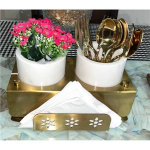 Juego de Cubiertos de Lujo en Oro con Soporte de Mármol, Organizador de Cucharas y Tenedores de Metal, Porta Servilletas, Vajilla Decorativa Moderna para Cocina - Product Image 3