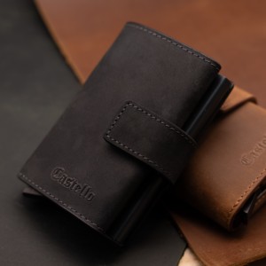 กระเป๋าสตางค์ผู้ชายทรงบาง Castello คุณภาพสูง หนังวินเทจ Crazy Horse ป้องกัน RFID พร้อมช่องใส่บัตรอะลูมิเนียม รุ่นใหม่ล่าสุด - Product Image 5