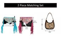 Tas Selempang Kulit Sapi Asli Ukiran Tangan dengan Harga Grosir, Dilengkapi Tas Bahu Senada Motif Bunga, Set Tas Selempang untuk Wanita