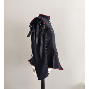 Black Wool Doublet with Red Details and Detachable Sleeves 17th Century Historical Doublet with Button Fastening - Product Image 4