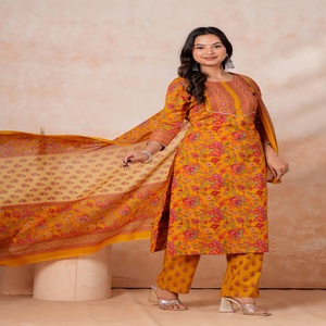 Traje Kurti Pantalón Estilo Indio con Estampado Floral y Dupatta – Atuendo Cómodo para Uso Diario - Product Image 1