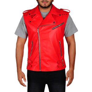 Chaleco de Cuero Rojo para Hombre, Estilo Motero, Cierre de un Solo Botón, Casual, Reversible, Transpirable, Chaqueta de Invierno - Product Image 1