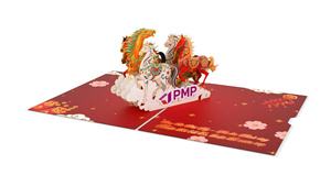 Tarjeta de Felicitación 3D Pop-Up PMP con Diseño de Caballos del Año Nuevo Chino, Barnizado UV, Impresión Digital, Manualidades de Papel, Decoración Festiva - Product Image 3