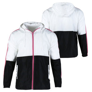 Chaqueta Cortavientos con Capucha para Hombre, Diseño Color Block, Blanca, Negra y Rosa, con Cierre, Deportiva, Ligera, Informal, para Otoño, para Correr - Product Image 1