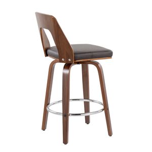 Ensemble de 2 tabourets de bar de style mid-century modern en noyer et simili cuir marron - Product Image 4