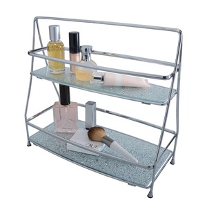 Double Tier Glass Storage Rack With Metal Frame For Bathroom Makeup Organization Minimalist Design Easy To Clean Standing Type - Product Image 2