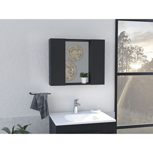 Armadietto a Specchio Artemisa a Doppia Anta Nero con Un Ripiano Esterno per Bagno - Product Image 1