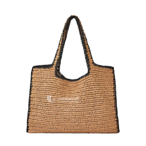 Handmade Straw Bag, Artisanal Crochet Paper Straw Tote, <b>Shoulder</b> Bag & Hobo Bag with Leather <b>Straps</b> & Ribbon Accents - Product Image 3