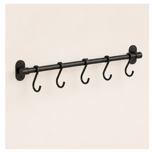 Premium Stainless Steel Wall Mounted Kitchen Utensil Rack Heavy Duty Hanging Rail with 5 Removable S <b>Hooks</b> for Pots Pans - Product Image 1