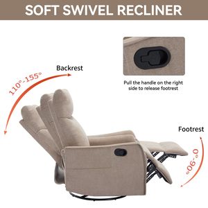 Khaki Manual <b>Recliner</b> Chair with Heat Massage Rocker and Swivel Features for Living Room Use - Product Image 5