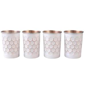 Juego de 4 vasos de agua de cobre puro con diseño fabuloso, hechos a mano con corte de diamante y acabado martillado, para uso en el hogar y la cocina. - Product Image 2