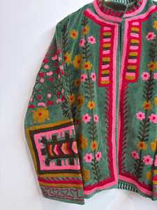 Handmade Suzani <b>Kantha</b> Boho Embroidered Cotton <b>Jacket</b> Handmade Floral Coat Designer Velvet Suzani <b>Jacket</b> - Product Image 6
