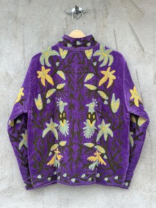Purple <b>Velvet</b> Suzani Floral Embroidered Boho <b>Coat</b> Festival Statement Outerwear <b>Women's</b> Uzbek Style Jacket Bohemian Winter Blazer - Product Image 4