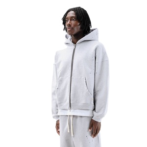 Sudaderas con capucha de algodón de alta calidad con logotipo personalizado para hombre, ropa de calle de talla grande, sudaderas con cremallera y patrón sólido, sudaderas con capucha de gran tamaño Boxy Drop Shoulder - Product Image 5