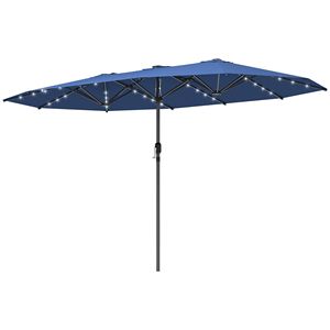 Parasole da giardino blu a doppia faccia con luci solari a LED per protezione solare per uso esterno - Product Image 1