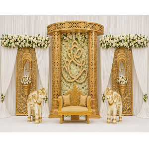 Buy Customized Triple <b>Arch</b> Temple-Style Wedding Stage Panels Traditional Ganesha Theme South Indian Wedding Stage <b>Decoration</b> - Product Image 5