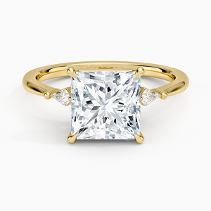 Anillo de Diamantes con Corte Princesa, Diamante Cultivado en Laboratorio, Tres Piedras Laterales en Forma de Cometa, Oro 14K/18K, Joyería Fina Petite Cometa, Anillo de Regalo de Lujo - Product Image 1