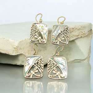 Vintage Gold Plated <b>Shell</b> Drop Earrings With Floral Filigree Design For Women Party Jewelry - Product Image 1