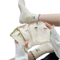 Chaussettes antibactériennes pour femmes, mi-mollet, à volants, tendance automne, polyvalentes, mignonnes, avec nœud en dentelle, chaussettes longues pour étudiantes
