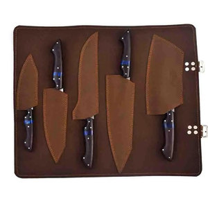 Damascus Steel Chef Knife Set with Leather Cover Professional <b>Kitchen</b> Knife Collection for Cooking Preparation - Product Image 2