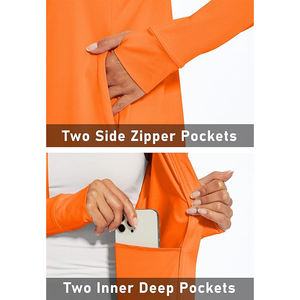 Haut de yoga pour femme à séchage rapide, entièrement zippé, en nylon respirant, coupe ajustée, col montant, manches longues, logo avant, pour entraînement, fitness, gym, course à pied - Product Image 3