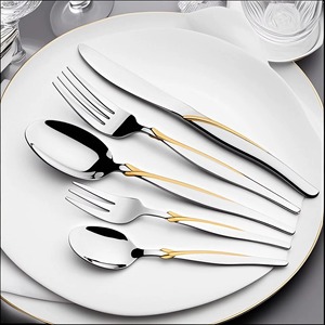 Cubiertos de acero inoxidable con mangos de cerámica, diseñados para la versatilidad, son ideales para hogares, restaurantes, hoteles y servicios de catering. - Product Image 5