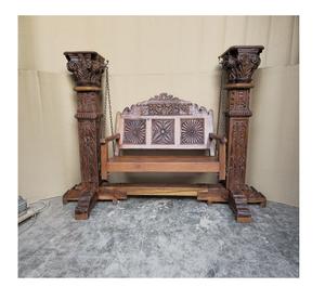 Columpio de Boda con Estructura de Madera Tallada y Asientos para Ceremonias Mehndi y Haldi, Decoración para Eventos, Conjunto de Muebles Indios Mandap - Product Image 1