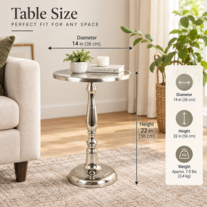 Polished <b>Silver</b> Round <b>Side</b> <b>Table</b> Classic Aluminium Pedestal End <b>Table</b> Luxury Metal Accent Drinks <b>Table</b> for Home Decor - Product Image 4