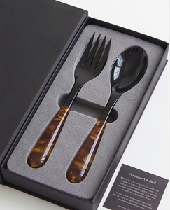 Ensemble de saladiers tendance en corne naturelle avec poignée en marbre, tête en corne noire polie, parfait pour la vaisselle, la salle à manger et les restaurants - Product Image 5
