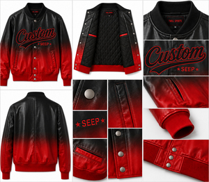 Men's PU Leather Varsity <b>Jacket</b> Premium Letterman Stylish Warm Men Vintage Leather <b>Jacket</b> for Winter Leather <b>Red</b> Black Gradient - Product Image 6