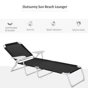 Sdraio Pieghevole da Esterno a 4 Posizioni Reclinabili, Telaio in Metallo Nero, Tessuto a Rete, Sedia per Abbronzatura da Spiaggia - Product Image 6