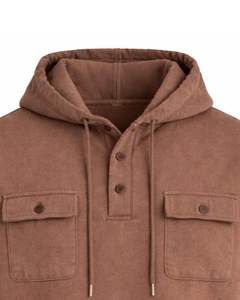 Sudadera con Capucha Marrón para Hombre, con Cierre de Botones, Bolsillo Doble en el Pecho, Estilo Casual Urbano, Fabricante OEM Personalizado - Product Image 4