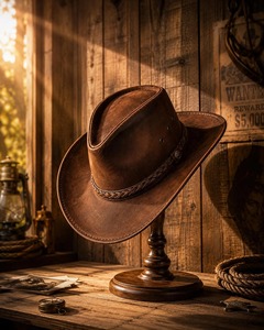 Brown Leather Striped Cowboy <b>Hat</b> with Braided <b>Band</b> Casual Western Style Unisex Beach Summer Adult Fit - Product Image 4