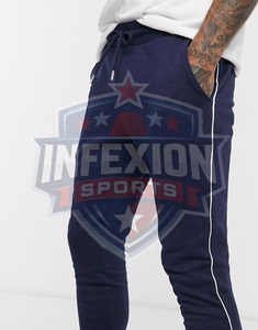 Men's Navy Blue Sweatpants With <b>White</b> Side Stripe Elastic Waist Casual <b>Joggers</b> Midweight Knitted Cotton Breathable Autumn Wear - Product Image 3