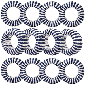 Anneaux de serviette tressés faits à la main bleu marine et blanc, porte-serviettes en corde tressée, décoration de table de dîner de style côtier pour mariage et fête - Product Image 4