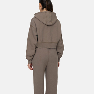 Sudadera Corta con Capucha y Cierre para Mujer, Color Sólido, Manga Larga, Tejida en Algodón y Fibra de Bambú, Ropa Casual de Otoño - Product Image 6
