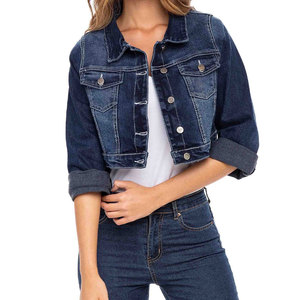 Women's Casual Fashion Cropped Denim <b>Jacket</b> Turn-down Collar Cotton Closure Long Sleeve Spring Style Cotton Denim <b>Jacket</b> - Product Image 5