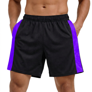 <b>Men</b> Solid <b>Black</b> Athletic <b>Shorts</b> With White Side Elastic Waist Quick Dry Sporty Style Mid Length - Product Image 2