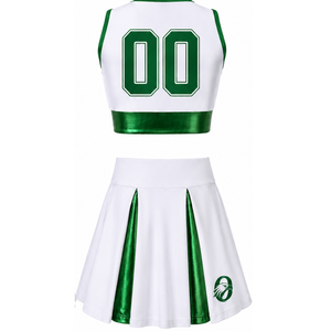 Ensemble d'uniforme de cheerleading sublimé blanc et vert sans manches, haut court et jupe pour équipe sportive, tenue de performance et d'entraînement - Product Image 2