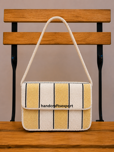 Sac à bandoulière de luxe artisanal haut de gamme avec perles, motif rayé moderne, sac à main brodé, logo personnalisé, sécurisé - Product Image 1