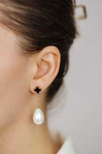 Black Clover Pearl Drop Earrings Dangle Baroque Teardrop <b>Studs</b> 925 Sterling <b>Silver</b> 14K Gold Plated Cute Anniversary & Party - Product Image 4